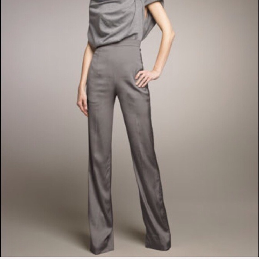 Donna Karan New York Gray Satin Wide Leg Pants Size 6 NWT